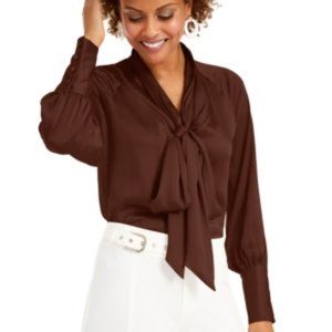 Inc Tie-Neck Satin Blouse, Created for Macy's